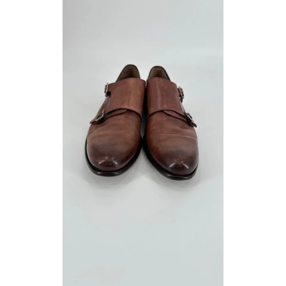 Paul Evans Poitier Mens Brown Leather Double Monk Strap Loafers Dress Shoes 9.5